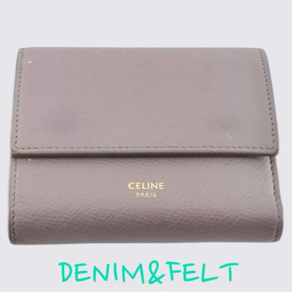 CELINE Women’s Small  Tri-Fold Wallet Leather | Color: Greige | w/Box & Bag 🩶🩶 - Picture 2 of 14